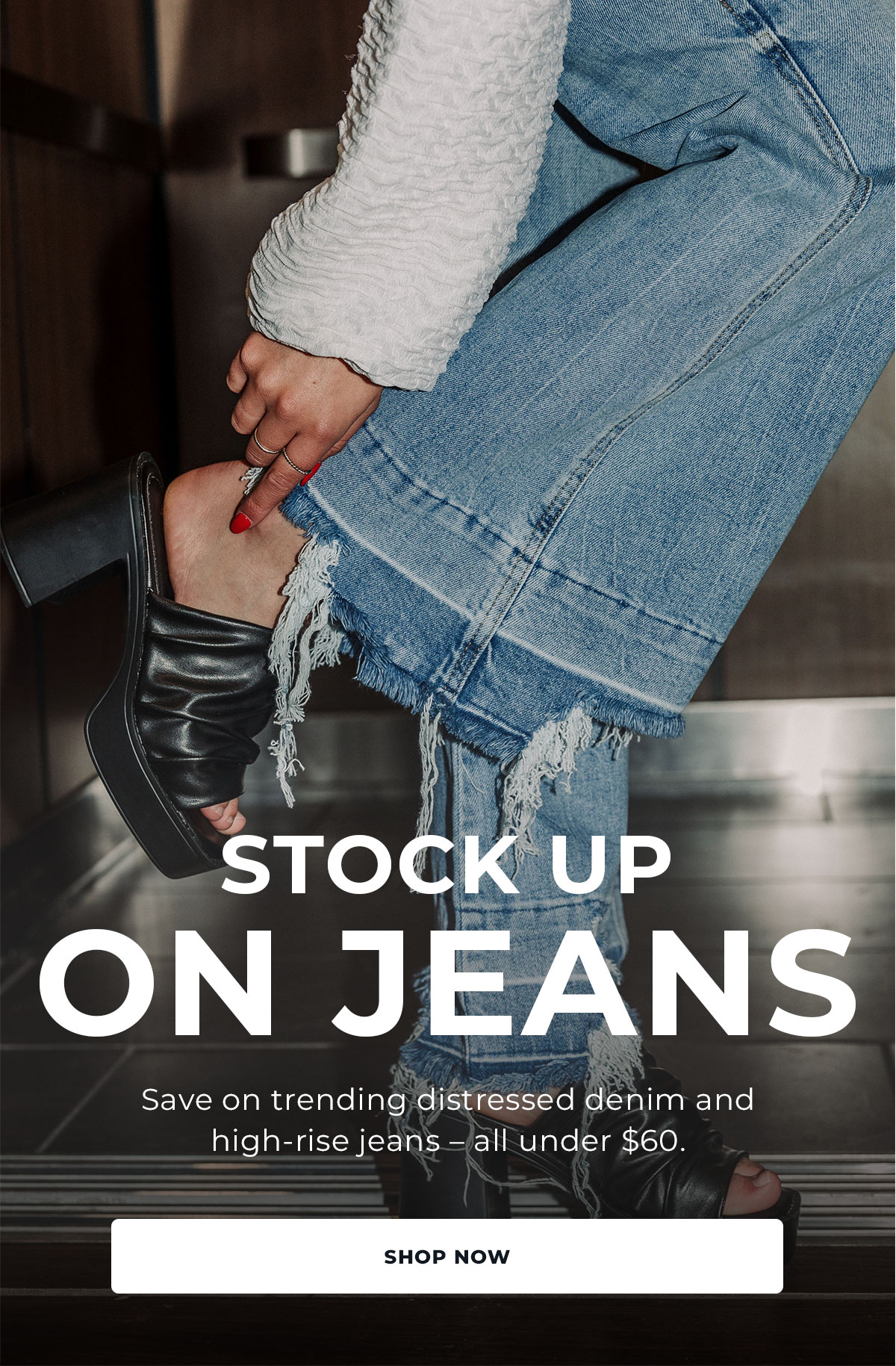 Shop Sale Distressed and High Rise Jeans