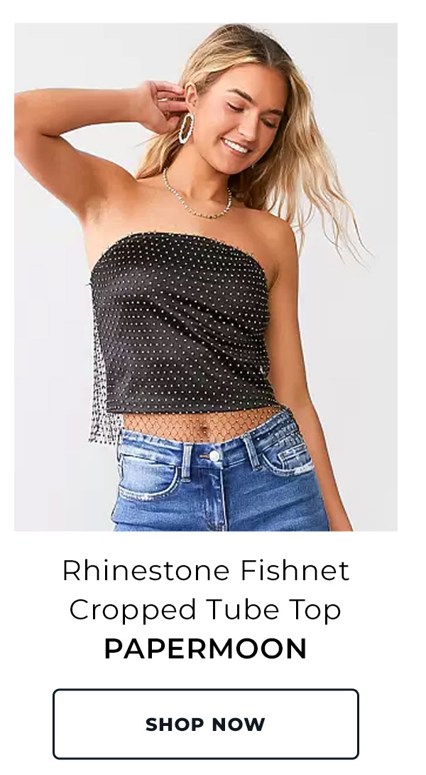 Shop Papermoon Rhinestone Fishnet Cropped Tube Top