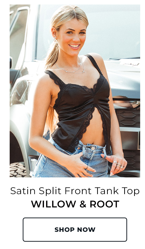 Shop Willow and Root Satin Split Front Tank Top